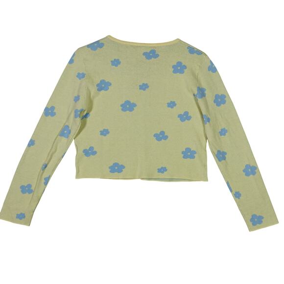 Le Lis Ester Perfect Sweater Top Size Small Button Down Yellow and Blue Floral - Picture 6 of 9